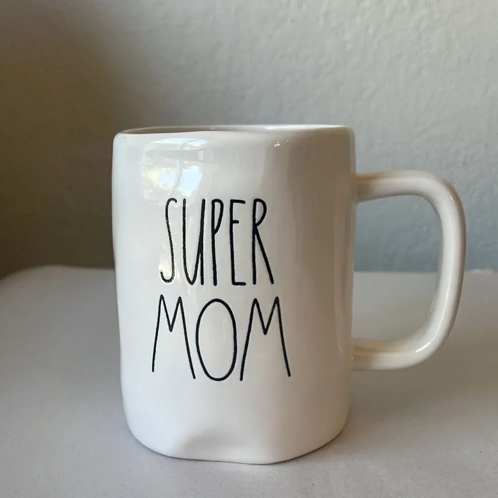 Rae Dunn SUPER MOM Coffee Mug White With Black LL -Mother’s Day Gift Excellent!